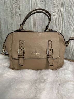 kate spade taupe leather satchel with buckled flap- Allen Street Raquelle